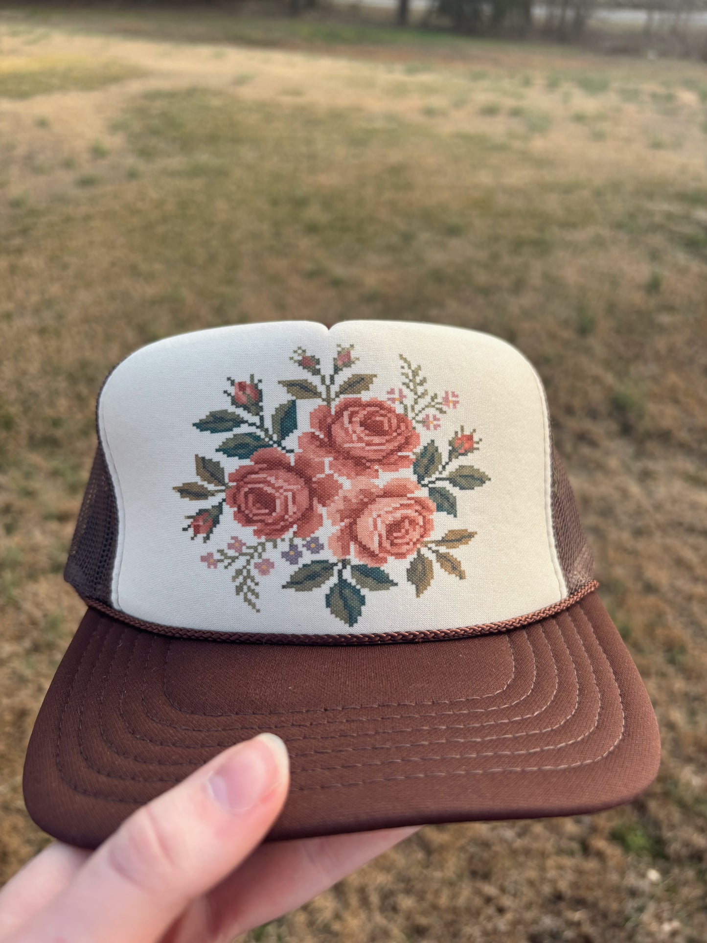 Cross Stitch Roses Hat