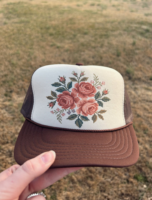 Cross Stitch Roses Hat